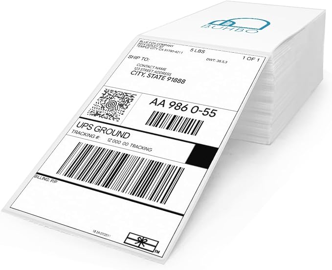 Buhbo 4x6 Direct Thermal Labels, Perforated White Shipping Labels | BPA Free by Buhbo