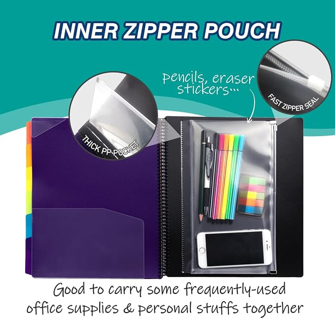 H4D 12 Pocket Poly Project Organizer, Spiral Multi Pocket Folder Organizer - Image 6