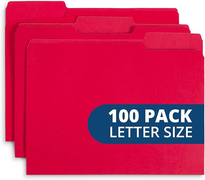 File Folder, 1/3 Cut Tab, Letter Size, 100 Per Box by BlueSummitSupplies