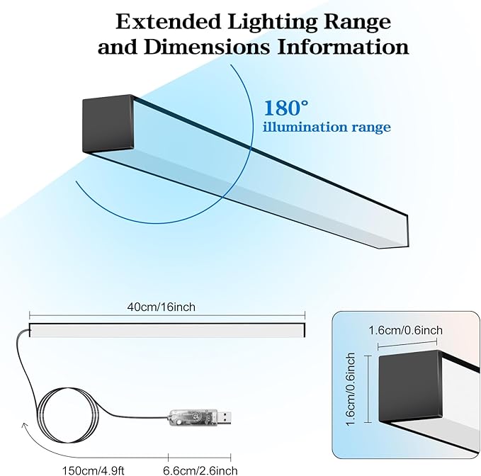 RGB LED Monitor Ambient Light Bar, 16 Inch USB Powered, APP Control & Music Sync - Image 2