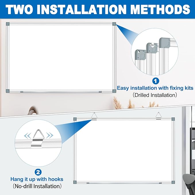 White Board Dry Erase Whiteboard for Wall 36" x 24" (2pcs) Aluminum Presentation Magnetic Whiteboards with Long Pen Tray, Hanging Whiteboard for Office, Meeting Room, Classroom, School & Home-DeskLoop Office