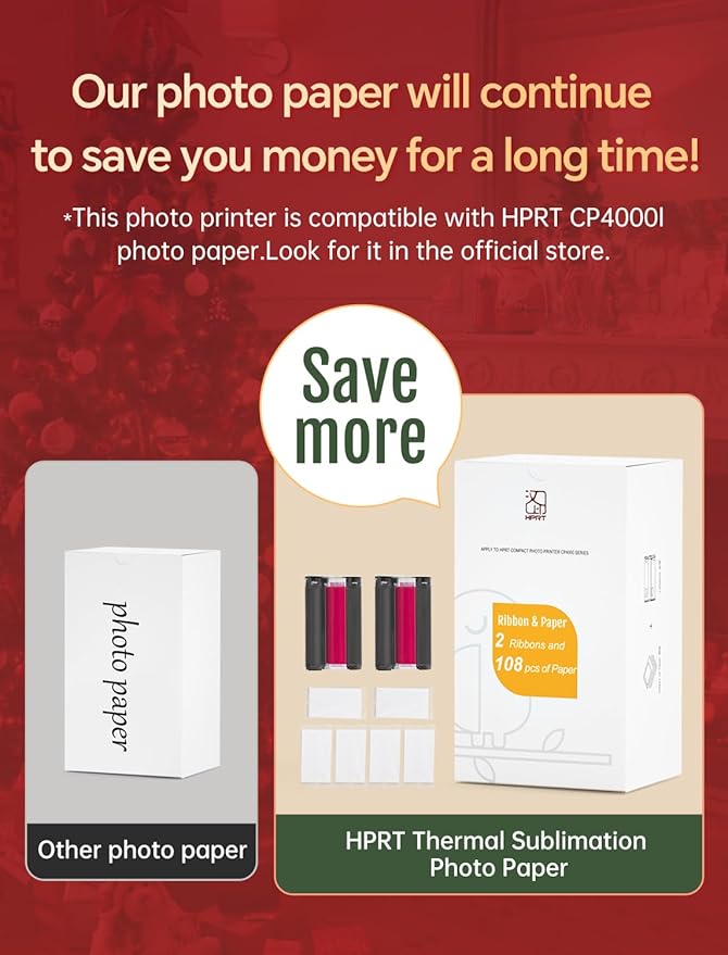 HPRT Photo Printer 4x6,+108Sheets&2ribbon,Instant Picture Printer for iPhone, Android, Smartphone,Portable Photo Printers for Home Use,Thermal Dye-Sublimation, AR Video Printing（White）-DeskLoop Office