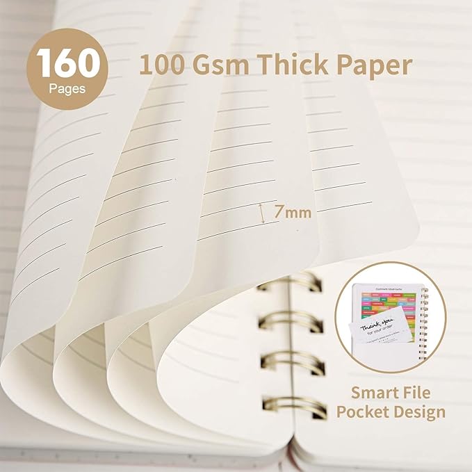 Lined Spiral Notebook College Ruled A5 Journal Book for Note Taking, 160 Pages Writing Journal for Office and Home School Supplies 5.75x8.125 inch - Khaki-DeskLoop Office