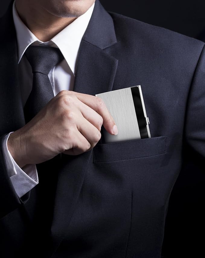 MaxGear Stainless Steel Business Card Holder, Slim Card Case, Buckle Closure - Image 5