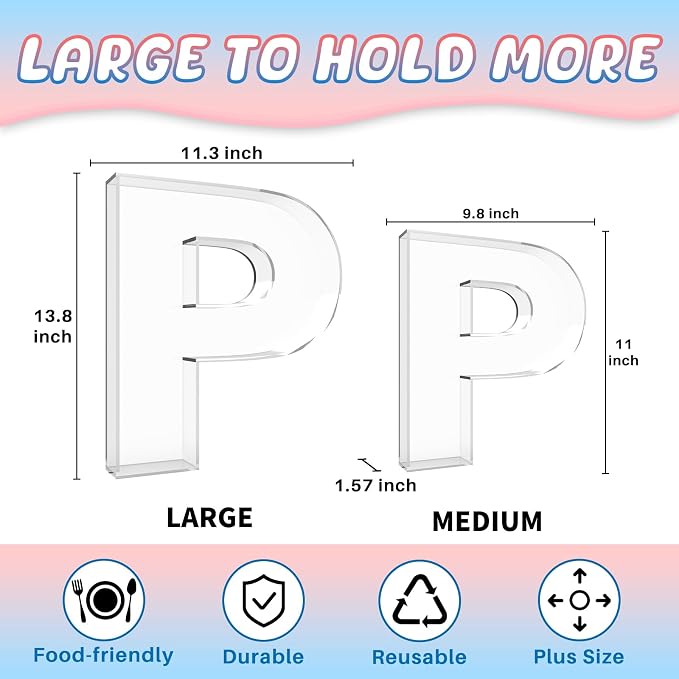 13.8" Extra Large Acrylic Letter Charcuterie Board Box, Reusable Fillable - Image 2