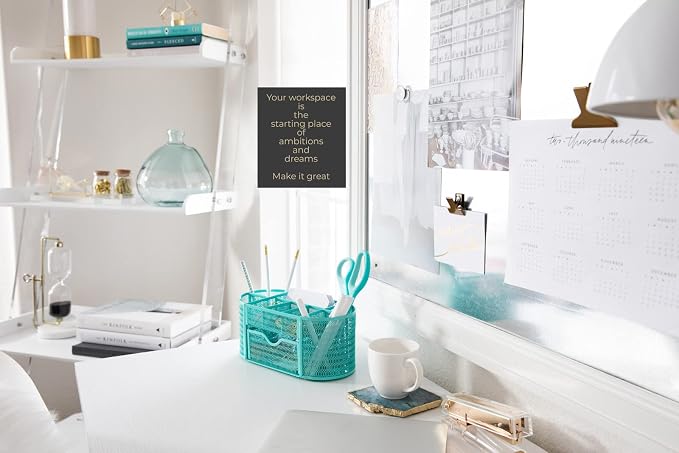 BLU MONACO Aqua Desk Organizer | Metal Stationery Holder - Image 2