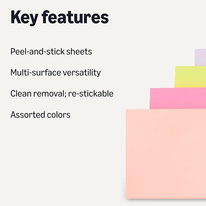 Amazon Basics Square Sticky Plus Notes, Self-Stick Pads, Pack of 24, 3 x 3 inches, Assorted Colors-DeskLoop Office