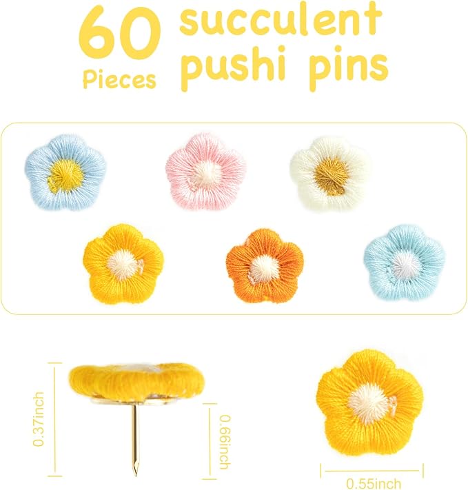 60 Pieces Decorative Pushpins Flower Thumb Tacks Decorative Florest Push Pin - Image 3