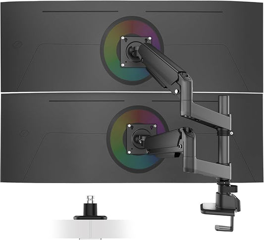 Dual Monitor Arm for 13-49 Inch Ultrawide Screens, Heavy Duty Monitor Mount for 2 Monitors up to 44lbs, Full Motion Vertical Stacked Dual Monitor Arm Desk Mount, 75/100mm VESA Mount, Black-DeskLoop Office