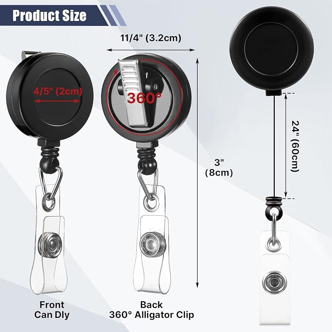Fulmoon 100 Pcs Translucent Retractable Badge Reels Round ID Badge Holders - Image 2