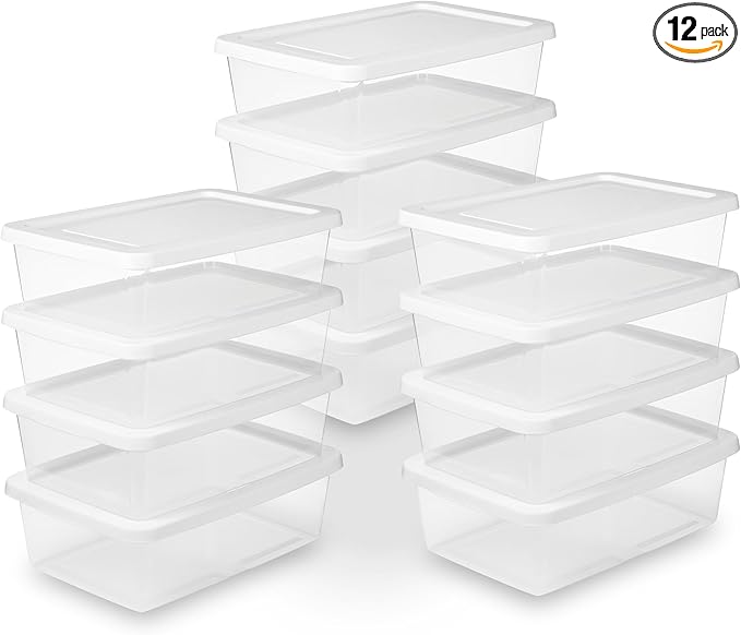 Sterilite 12-Pack Clear Storage Box, Stackable Container Bins by Sterilite
