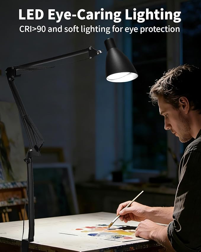 LED Desk Lamp for Home Office, Extra Tall Metal Swing Arm Architect Desk Lamp - Image 4