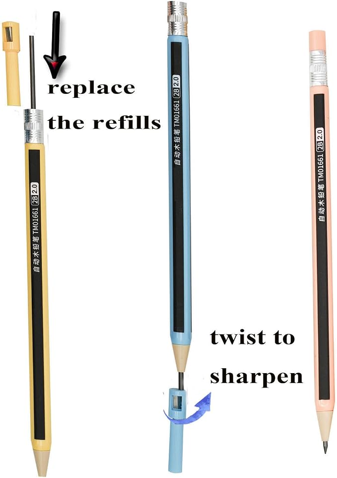 mechanical pencils 12-Pack Colorful Wood-Imitating Automatic Pencils 2.0mm - Image 2