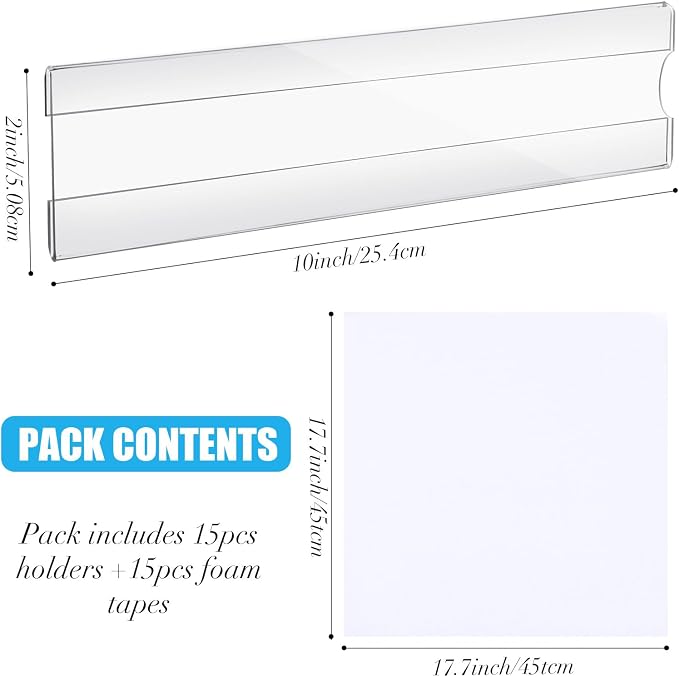 15 Sets 2 x 8 Inch Acrylic Wall Name Plate Holder Clear Plastic Sign Holder - Image 2