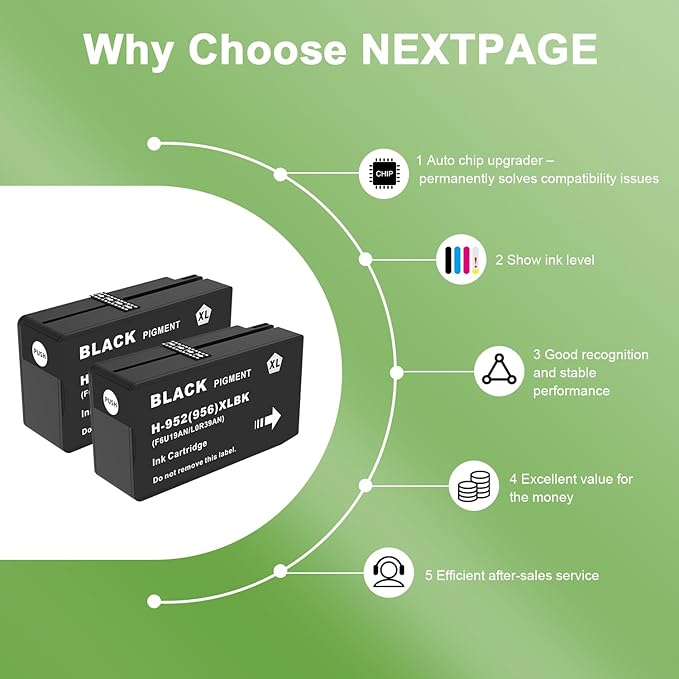 952XL Black Ink Cartridges with Upgrade Device Replacement for HP 952XL Black Ink Cartridges for HP Officejet Pro 7740 8720 8710 8210 8715 8740 8702 8730 8725 Printers (952XL BK High-Yield 2 Packs)-DeskLoop Office