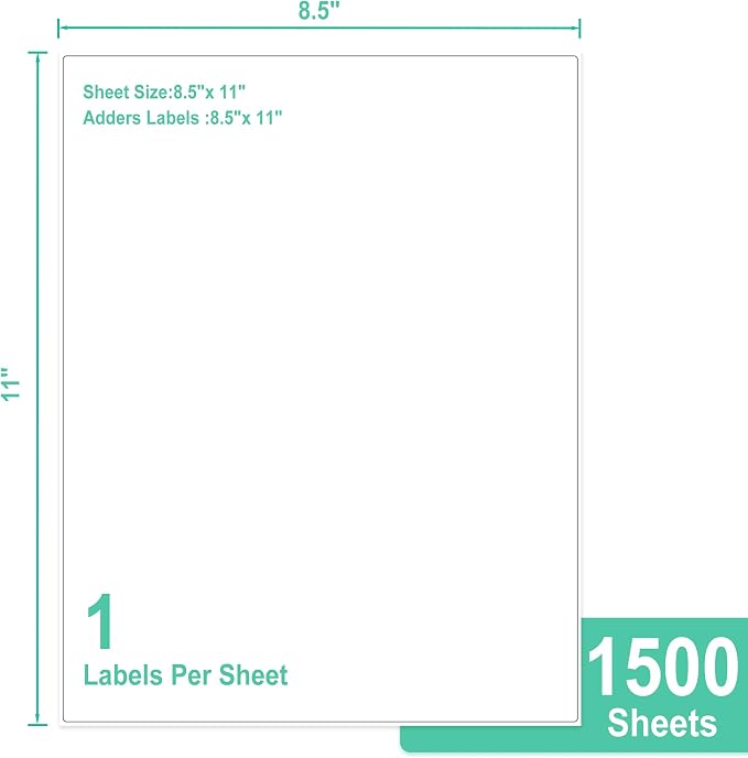 L LIKED 1500 Full Sheet Printable Sticker Paper, 8.5" x 11" White Matte Labels - Image 2