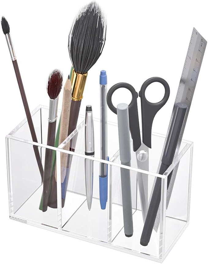 NIUBEE Acrylic Pen Holder 3 Compartments - Image 2