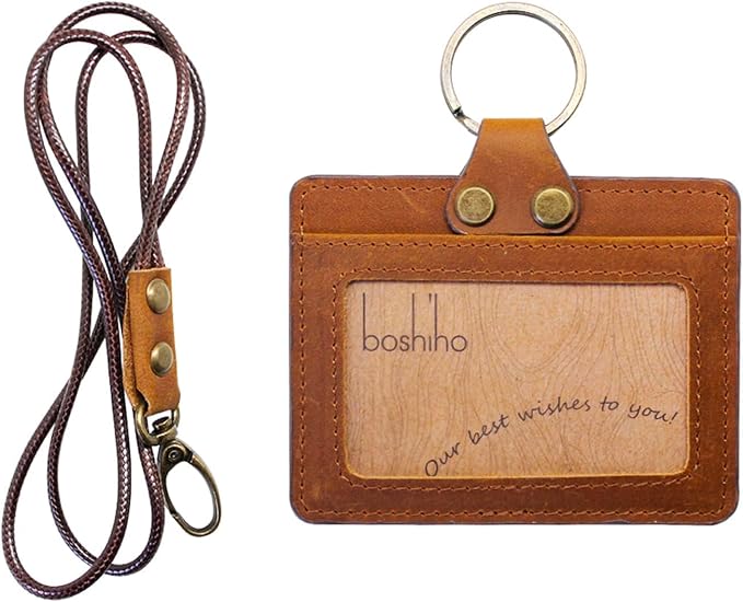 Badge Holder: Boshiho Cowhide Leather ID Badge Card Holder by boshiho