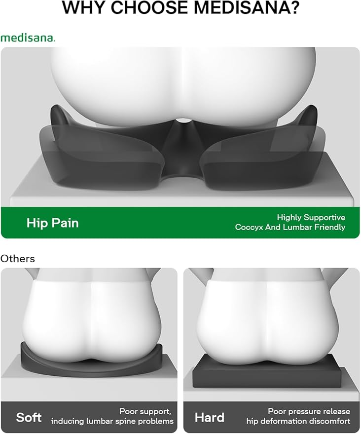 Seat Cushion, SC 150B Seat Cushions for Office Chairs, Car Seat, Wheelchair - Sciatica & Tailbone & Coccyx Pain Relief Pillow for Driver Sedentary People（Size:19.6 * 16.6 * 3.7 in-Black）-DeskLoop Office