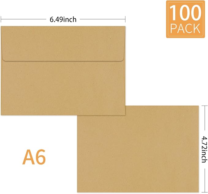 100 Packs Kraft 4x6 Envelopes for Invitation Card, A6 Small Envelopes Self Seal - Image 2