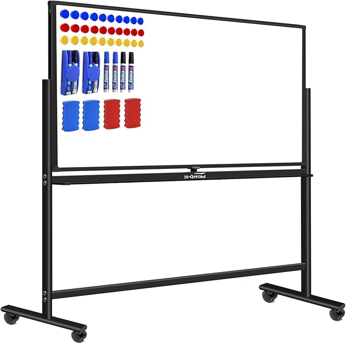 H-Qprobd Dry Erase Board with Stand 72"x40" Magnetic Mobile Whiteboard on Wheels Double-Sided Rolling Whiteboard for Office, Home & School-DeskLoop Office
