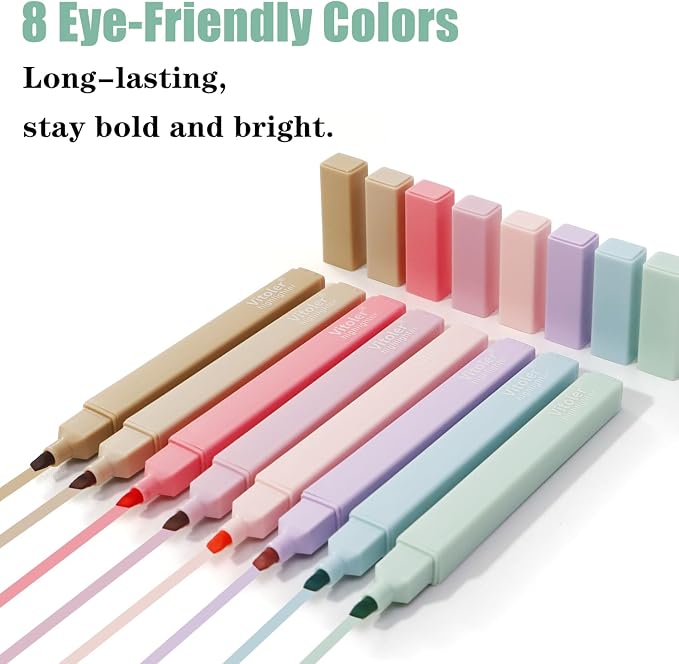 Piochoo Highlighters, 8 Pack Aesthetic Highlighters, Chisel Tip, No Bleed Bible - Image 3