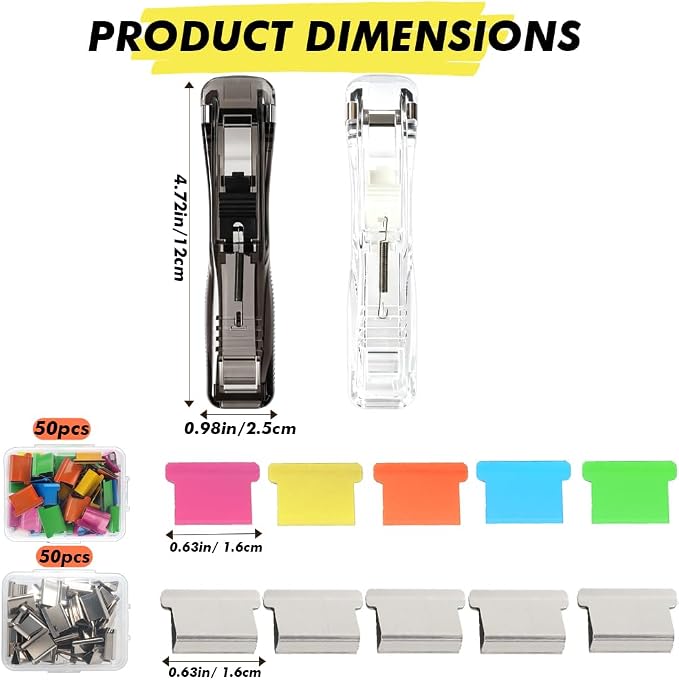 2 Pcs Portable Binder Clip Stapler, Reusable Handheld Paper Clam Clip Dispenser - Image 2
