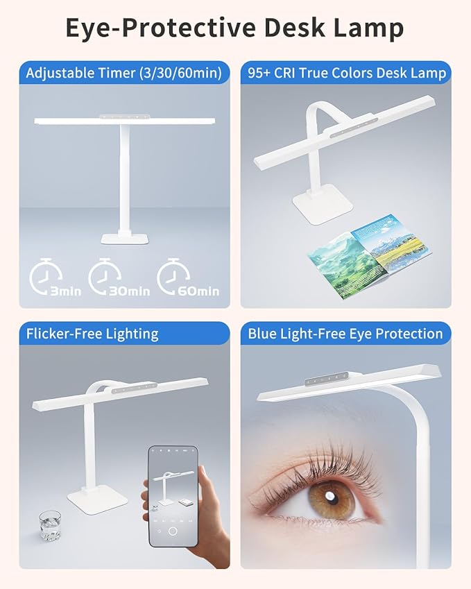 LED Desk Lamps for Home Office with Base, 24W Brightness Touch Control Desk Light, Adjustable Gooseneck Tall Office Lights for Drawing,Reading,Crafts,Gaming,Workbench,Architect,Study, White-DeskLoop Office