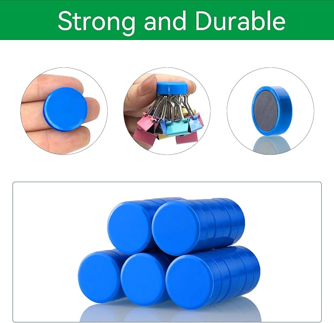 Fridge Magnets, 20 Pcs Small Round Strong Heavy Duty Cute Magnets for Refrigerator, Whiteboard, Locker, Office, Classroom - Blue-DeskLoop Office