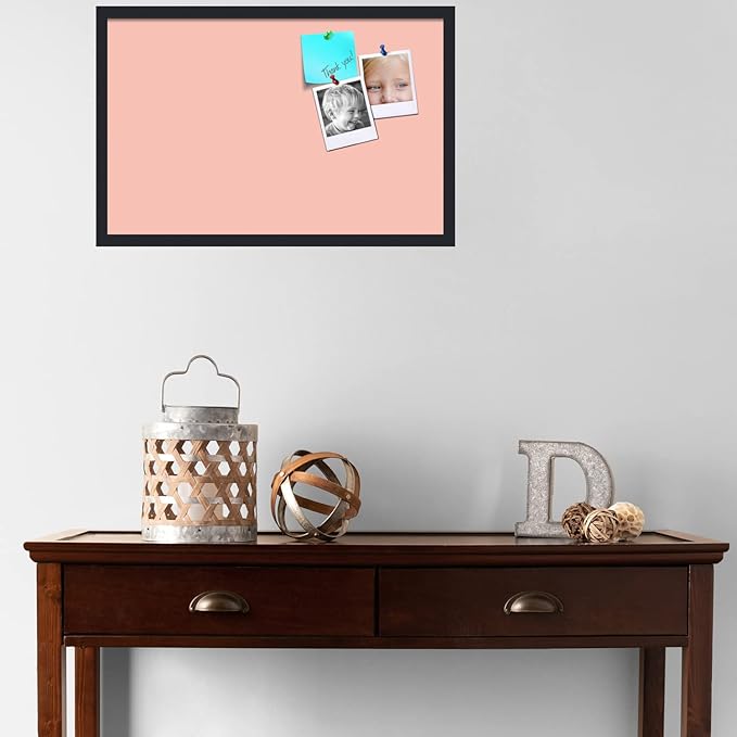 PinPix 28x18 Inch Cork Bulletin Board. This Decorative Framed Pin Board Comes with Pink Pastel Design and a Satin Black Frame. Ideal for Home Office Decor or Message Board (PinPix-1813)-DeskLoop Office