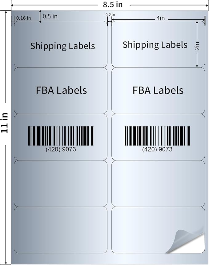 STARLIBOO Shipping Labels Stickers, 2"×4" Printable Silver Mailing Labels for Laser/Inkjet Printing- Matte Silver, Permanent Adhesive Sticker-DeskLoop Office