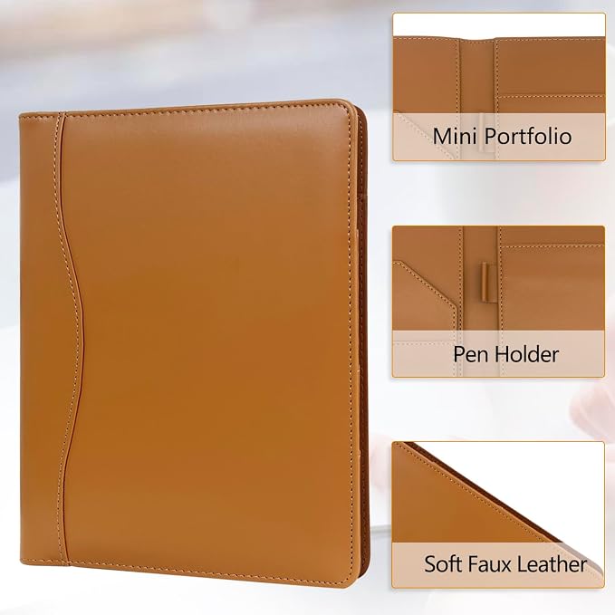 Leather Portfolio Binder 5 x 8, Mini Soft Leather Padfolio A5 Business Binder - Image 4