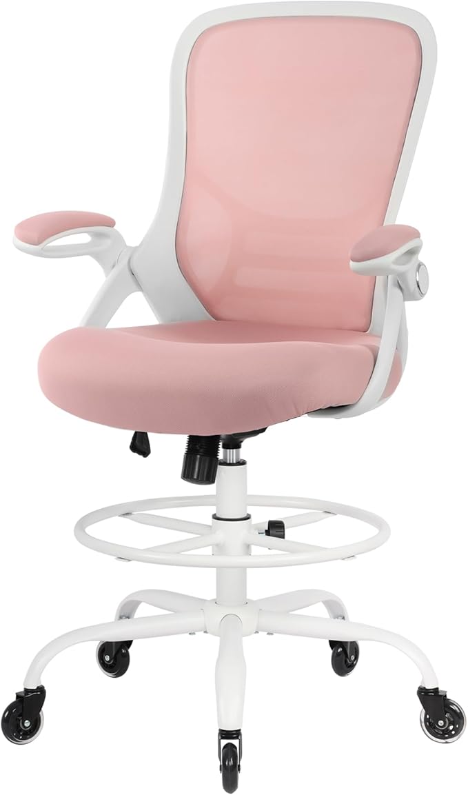 HYLONE Drafting Chair Tall Office, Ergonomic Standing Desk Stool Adjustable Drafting Chair Big Tall Drafting Office Chair Pink-DeskLoop Office
