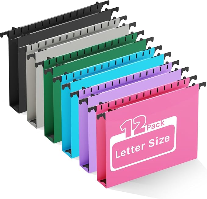Ansook Letter Size Hanging File Folders, 12 Pack Extra Capacity File Folders by Ansook
