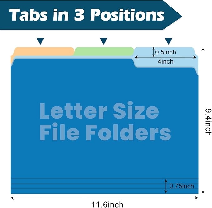 36 Pack Two-Tone Color File Folders, Bulk1/3-Cut Tabs Letter Size Files Folders - Image 4