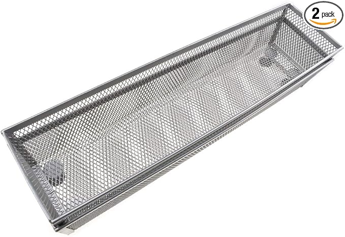 HAHIYO Stackable Mesh Tray Cup 12 x 3 x 2 inches Sturdy Container for Desk Drawer Organizer Collection for Home Office School kitchen Soft Foam Feet No Sharp Edges 2 Pack Silver-DeskLoop Office