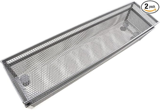 HAHIYO Stackable Mesh Tray Cup 12 x 3 x 2 inches Sturdy Container for Desk Drawer Organizer Collection for Home Office School kitchen Soft Foam Feet No Sharp Edges 2 Pack Silver-DeskLoop Office