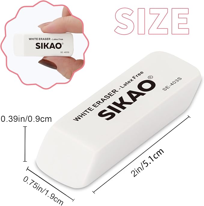 White Erasers, 12 Pack Pencil Erasers | Latex-Free & Smudge-Free Beveled Rubber - Image 2