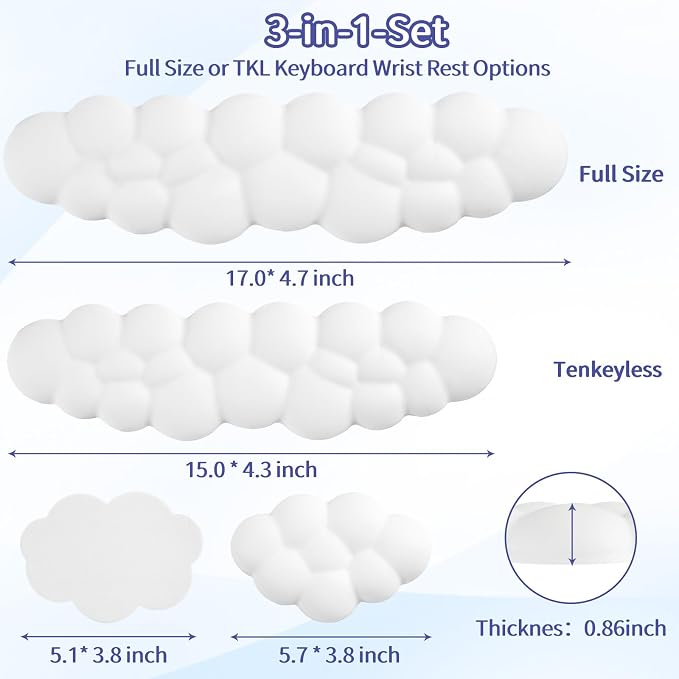 Sushret Cloud Wrist Rest Keyboard, Cloud Keyboard Wrist Pad Set - Image 7