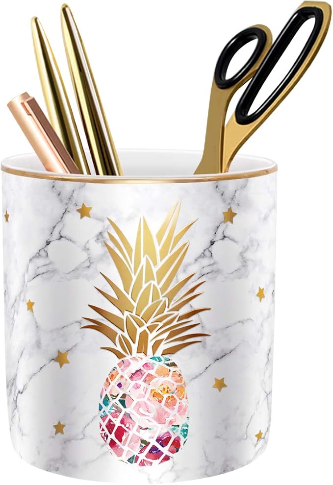 Cute Pen Holder for Desk, Ceramic Pencil Organizer, Makeup Brush Holder by WAVEYU