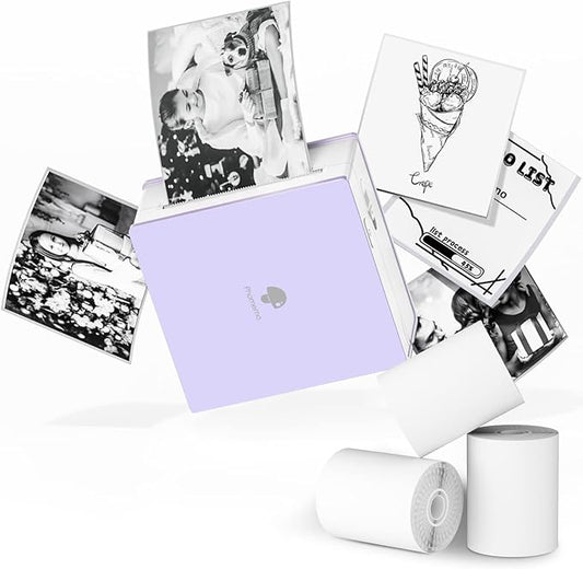 Phomemo Sticker Printer- Mini Thermal Sticker Printer Machine, Small Pocket Label Maker Instant Print for DIY Creation, Study Notes, Photos, Portable Inkless Photo Maker for Kids/Students, Purple-DeskLoop Office