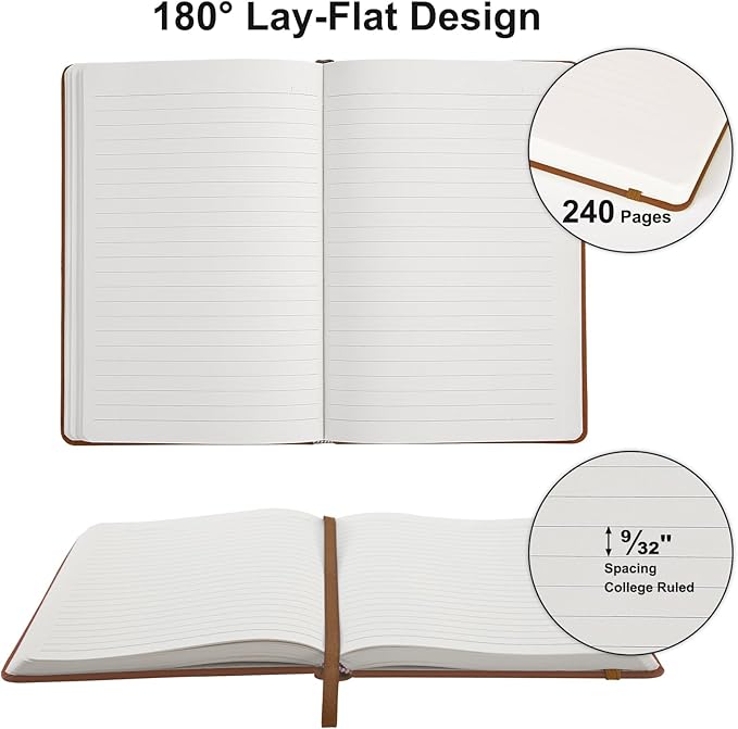 Comix 6 Pack Lined Journal Notebooks for Work, 240 Pages, 5.5"x8.3", Brown, Hardcover, A5 Medium College Ruled, Journaling Notebooks for Notes-taking, Fits for Office School Home-DeskLoop Office