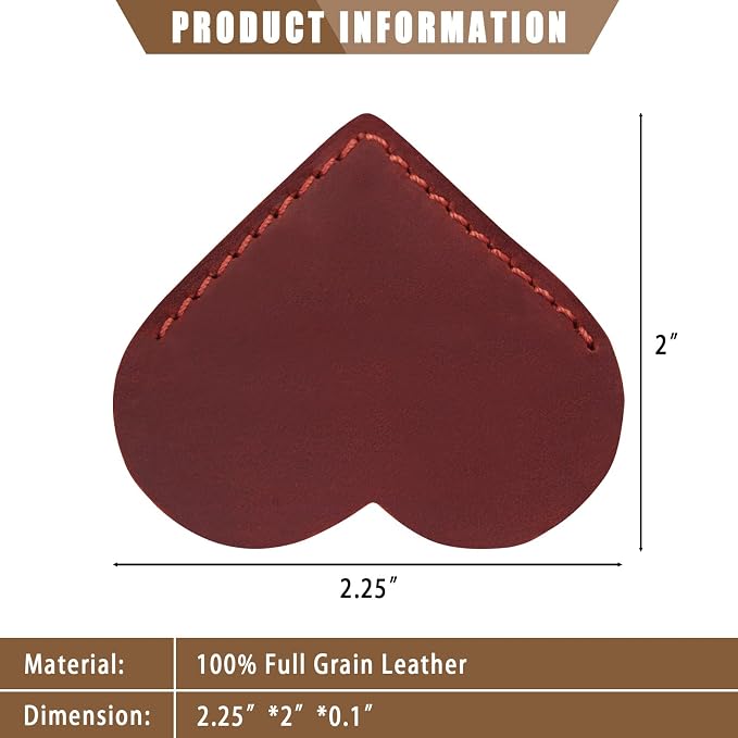 Jack&Chris Genuine Leather Heart Bookmark, Handmade Stitched Corner Page - Image 2