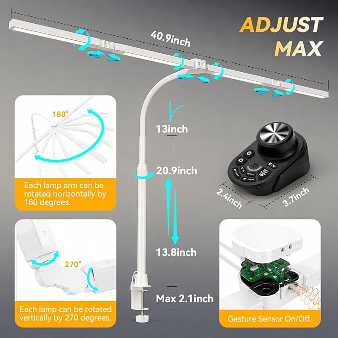 Adjustable LED Desk Lamp with Clamp, 4-Head Eye-Caring CRI95+ Desk Light - Image 3