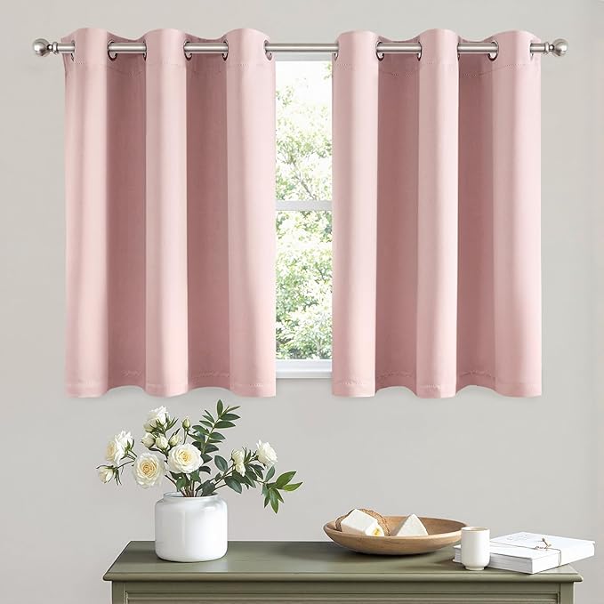 MIULEE Short Curtains for Windows - Baby Pink Blackout Half Window Curtains Thermal Insulated Privacy Drapes for Kitchen Bedroom Bathroom Grommet Top Small Basement Tiers W40 x L36 Inch 2 Panels-DeskLoop Office