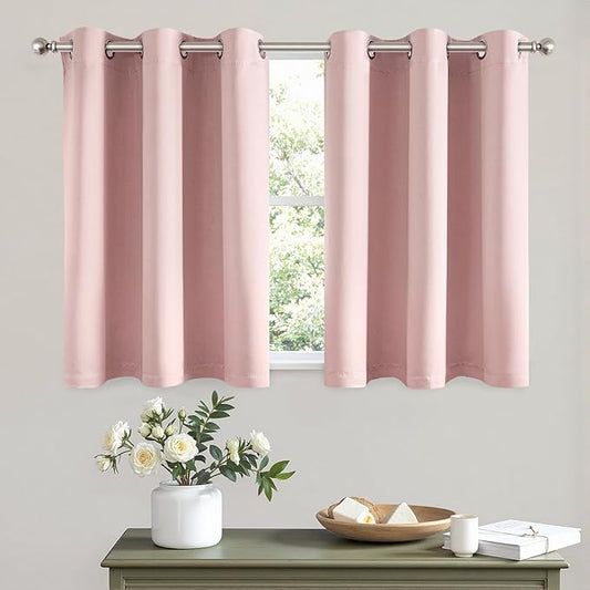 MIULEE Short Curtains for Windows - Baby Pink Blackout Half Window Curtains Thermal Insulated Privacy Drapes for Kitchen Bedroom Bathroom Grommet Top Small Basement Tiers W40 x L36 Inch 2 Panels-DeskLoop Office