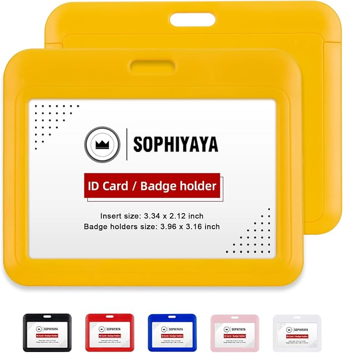 2 Pack Sliding Horizontal Badge Holder Hard Plastic Key Card Work Badge Sleeve by SOPHIYAYA