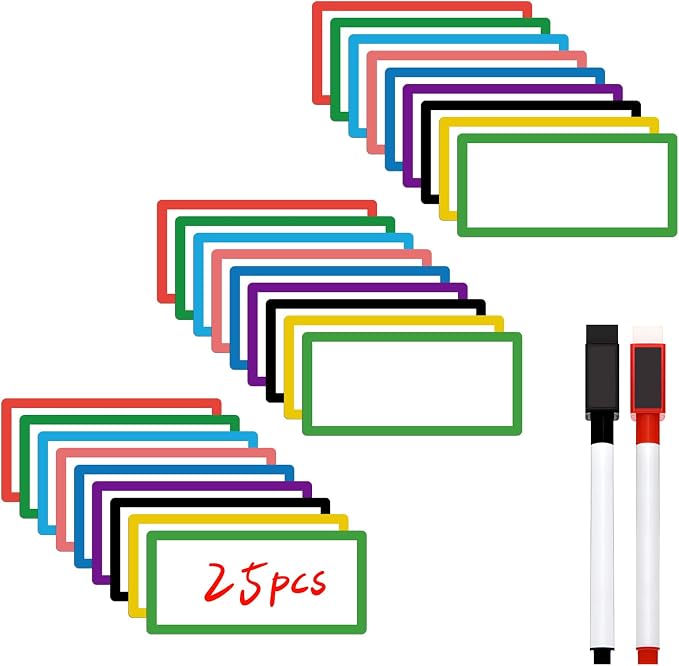 25 pcs Colored Border Magnetic Dry Erase Labels, VEINARDYL 4" x 2" Reusable by VEINARDYL