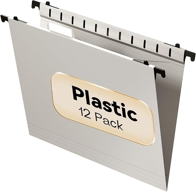 Plastic Hanging File Folder Letter Size, 12 Pack Reinforced Heavy Duty Hanging by NORDUN