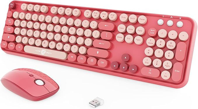 Wireless Keyboard and Mouse Combo, 2.4 GHz Wireless Full-Sized Typewriter Keyboard with Round Keycaps for Windows, Computer, Desktop, PC, Laptop (BerryPink)-DeskLoop Office
